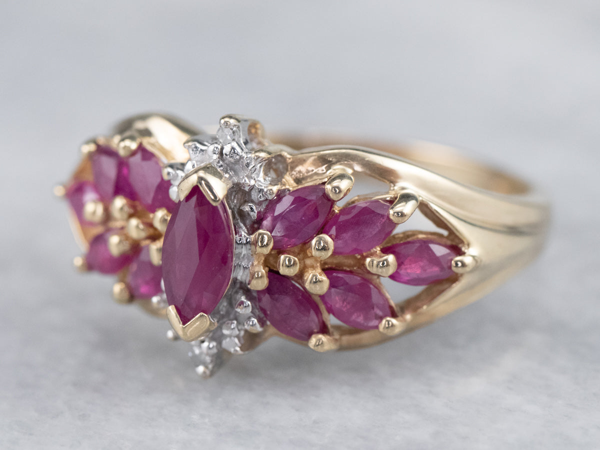 Vintage 10k Ring with 3 Marquis Cut Rubies - Size deals 7