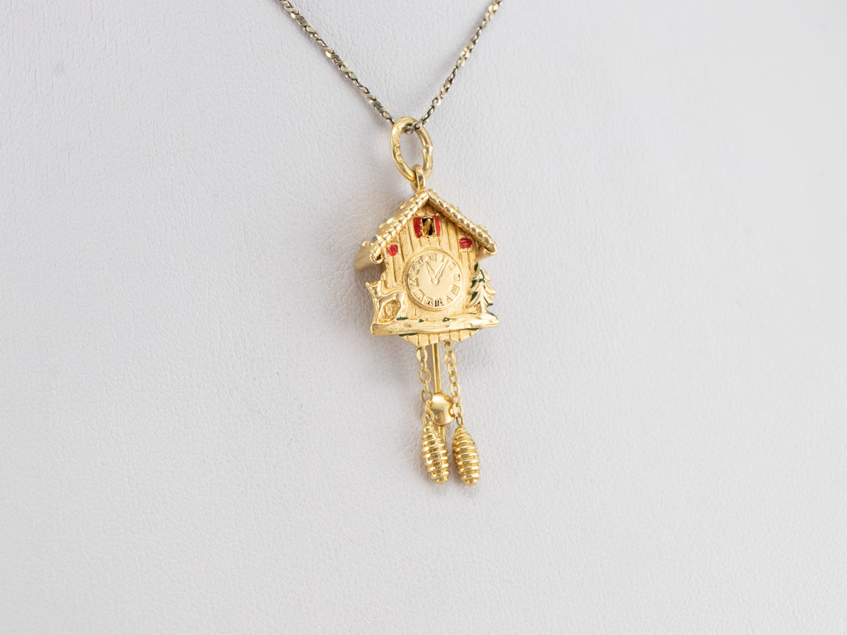 Vintage store 8K Yellow Gold Cuckoo Clock Charm