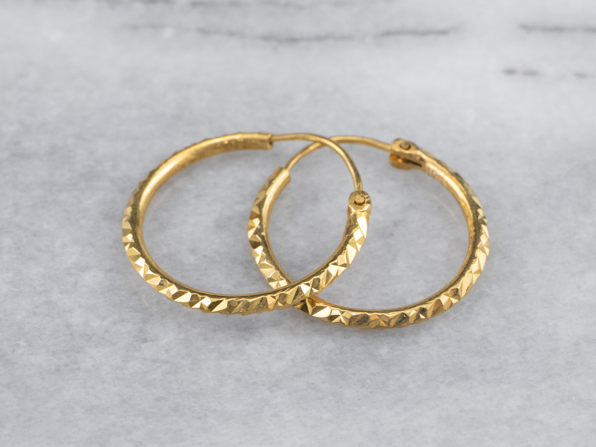 Faceted 18K Yellow Gold Hoops