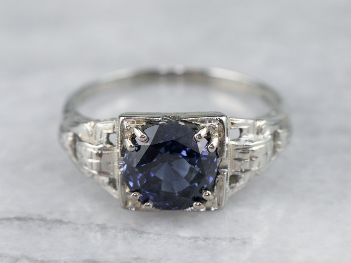 Late Art Deco Sapphire 18K Gold Ring