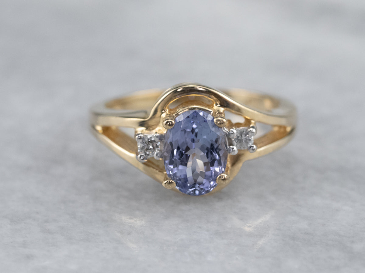 Gold  Tanzanite and Diamond Ring