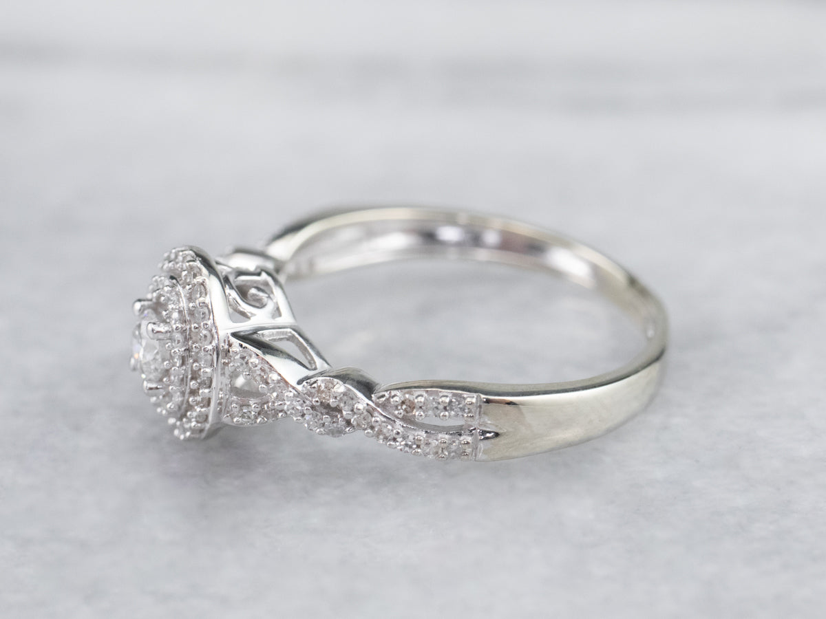 Looping Diamond Halo Engagement Ring