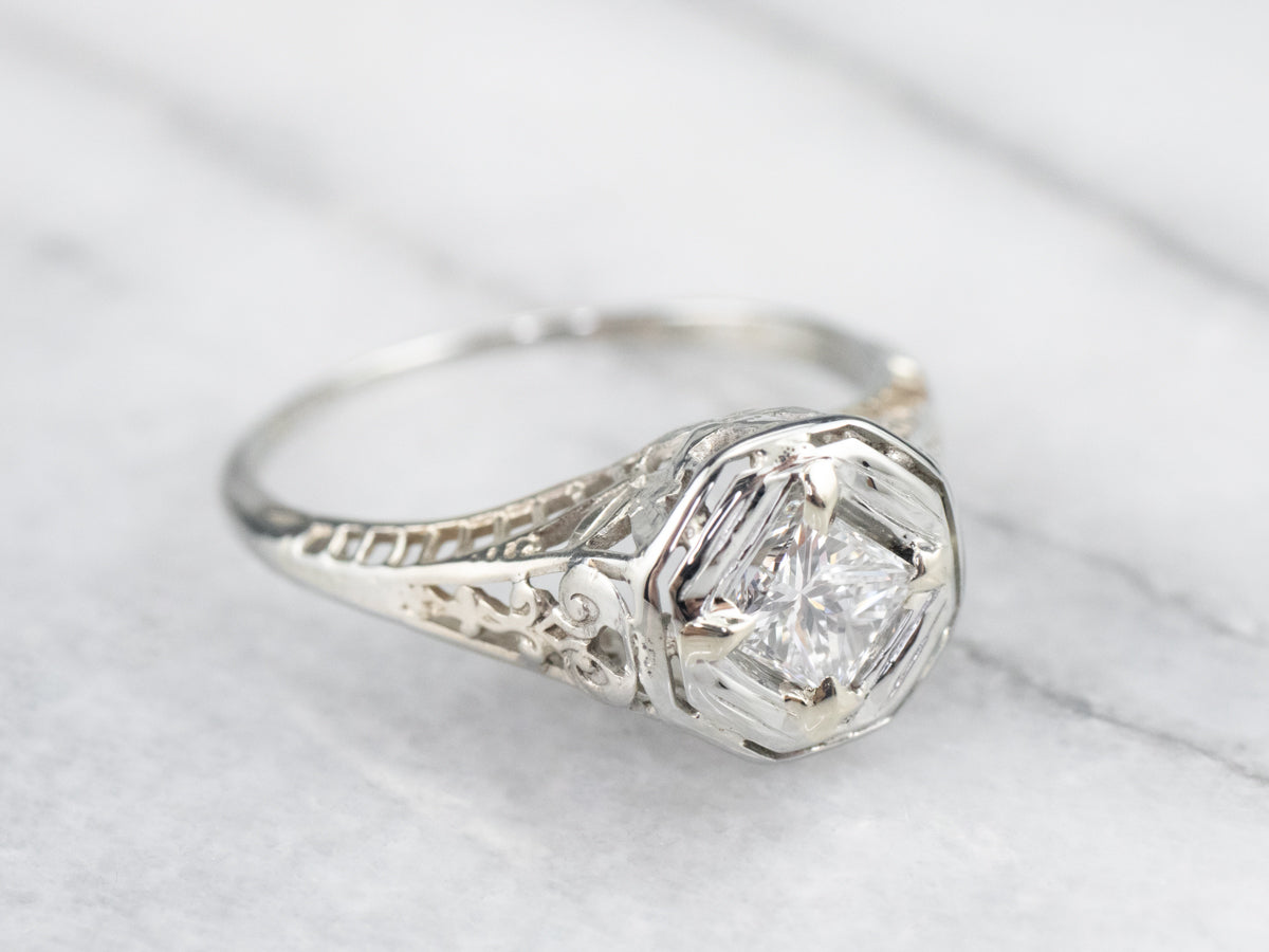 Art Deco Princess Cut Diamond Engagement Ring