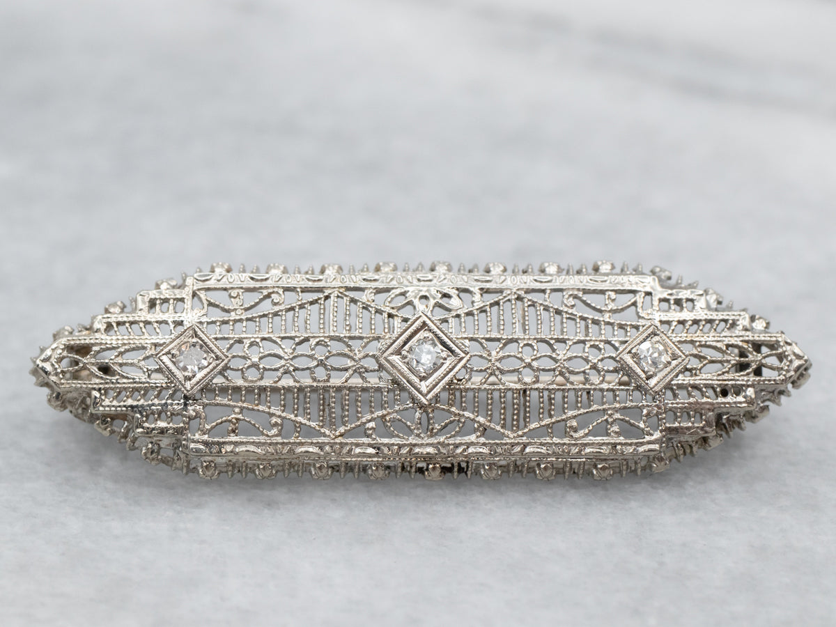 Art Deco Diamond Filigree Brooch