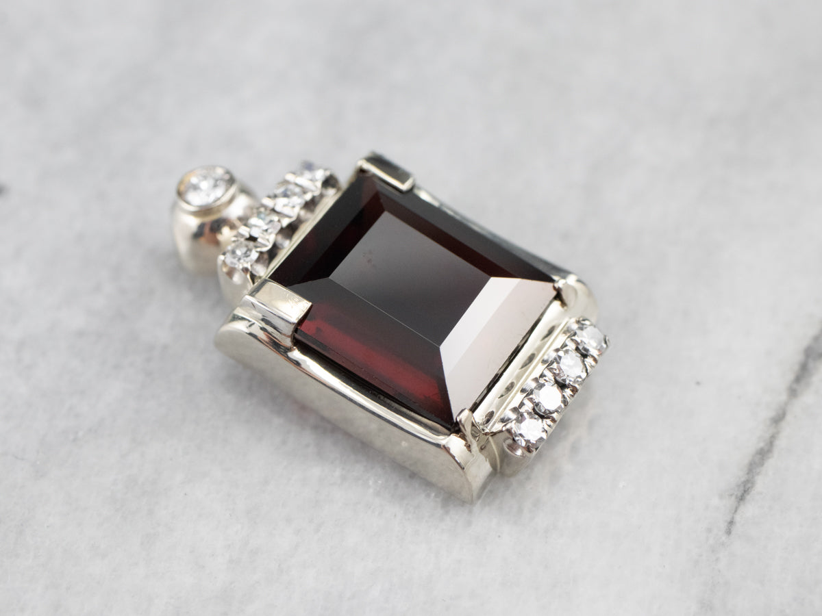 White Gold Pyrope Garnet and Diamond Pendant