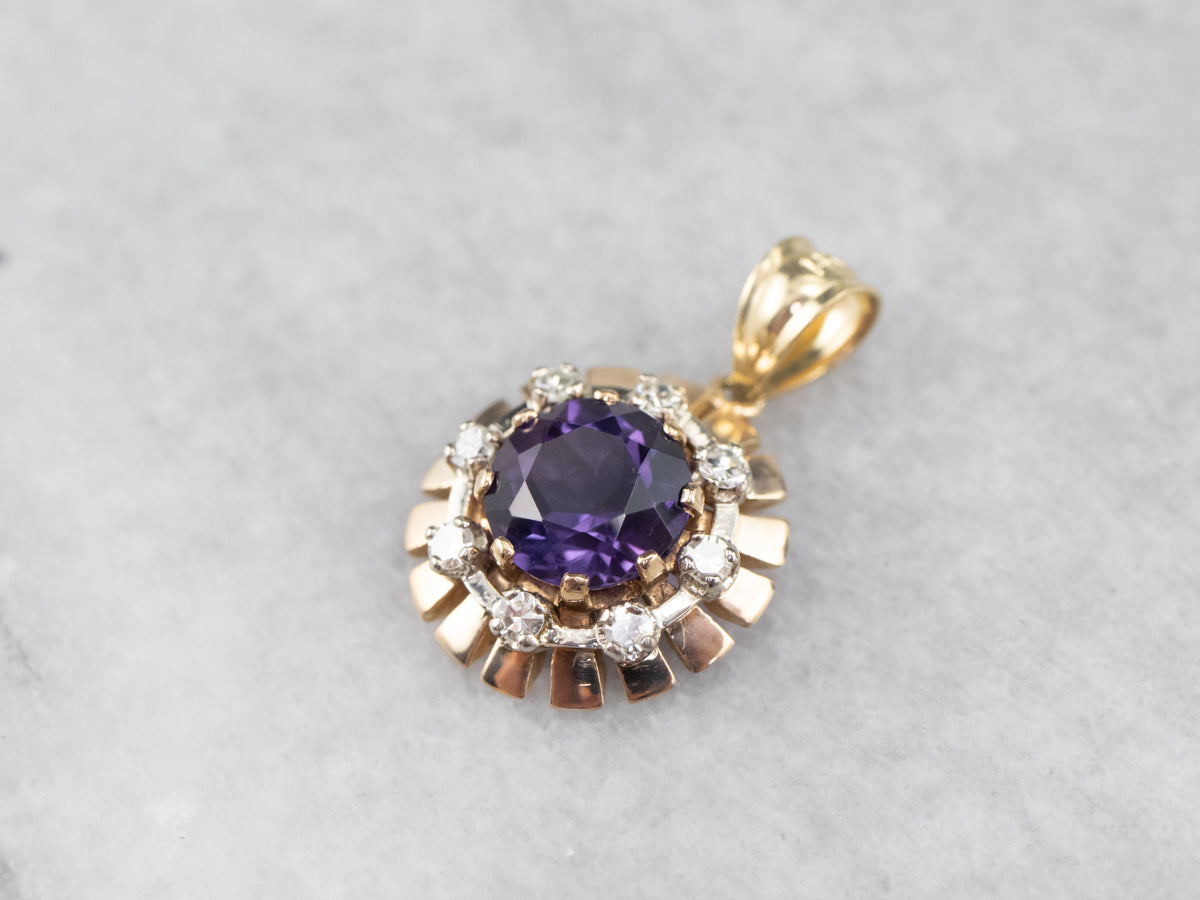 Amethyst and Diamond Halo Pendant