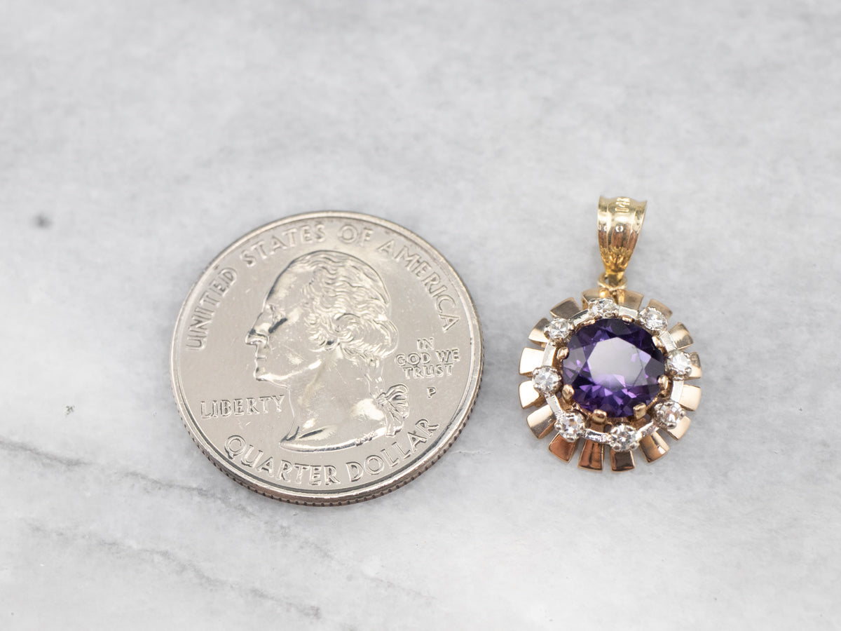 Amethyst and Diamond Halo Pendant