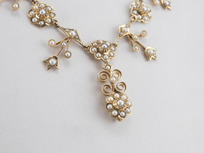 Victorian Floral Seed Pearl Necklace