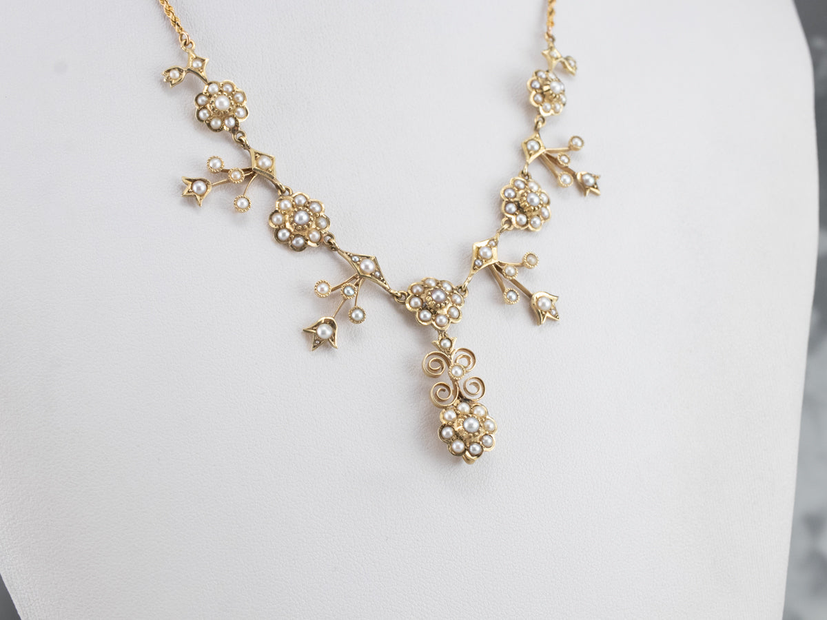 Victorian Seed Pearl and Diamond Flower Necklace – Rebekah Brooks Jewelry