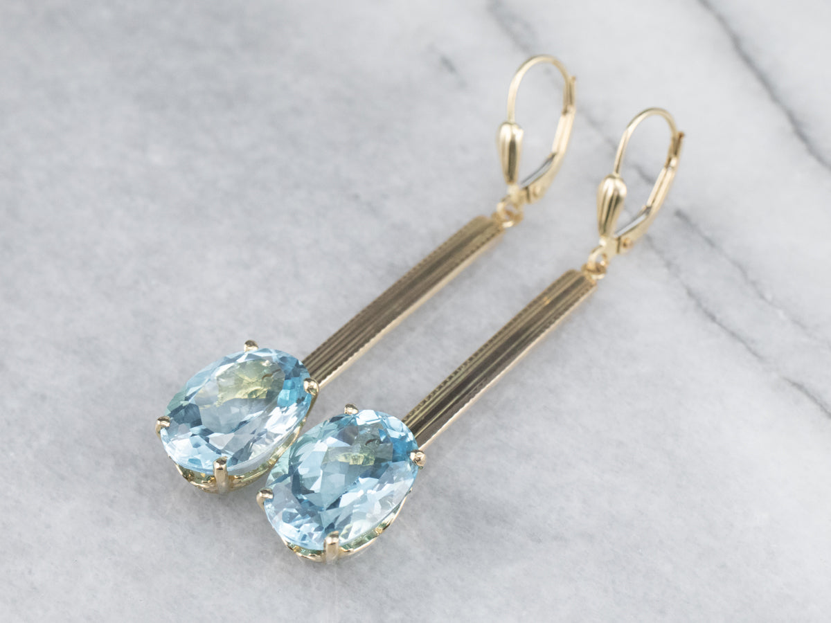 Blue Topaz Long Gold Drop Earrings