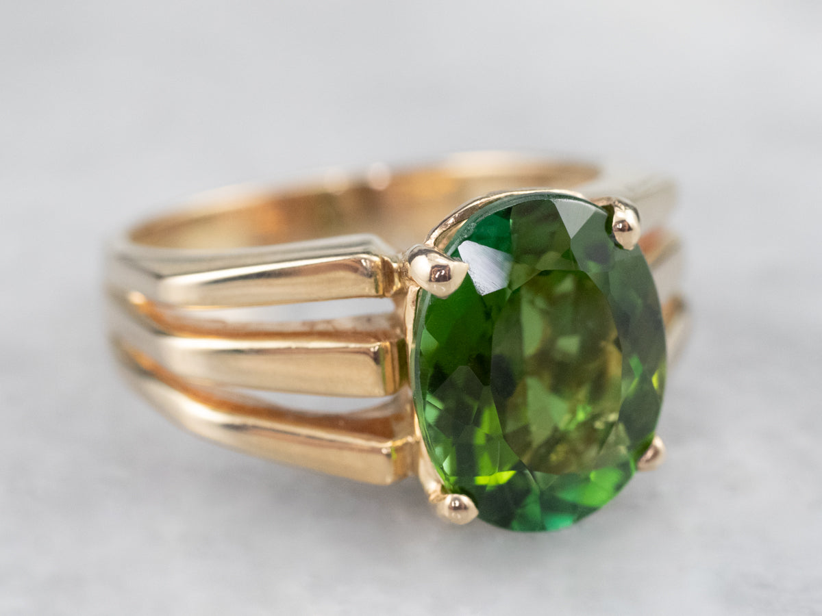 Vintage Gold/Sterling sold Deep Green Tourmaline Ring