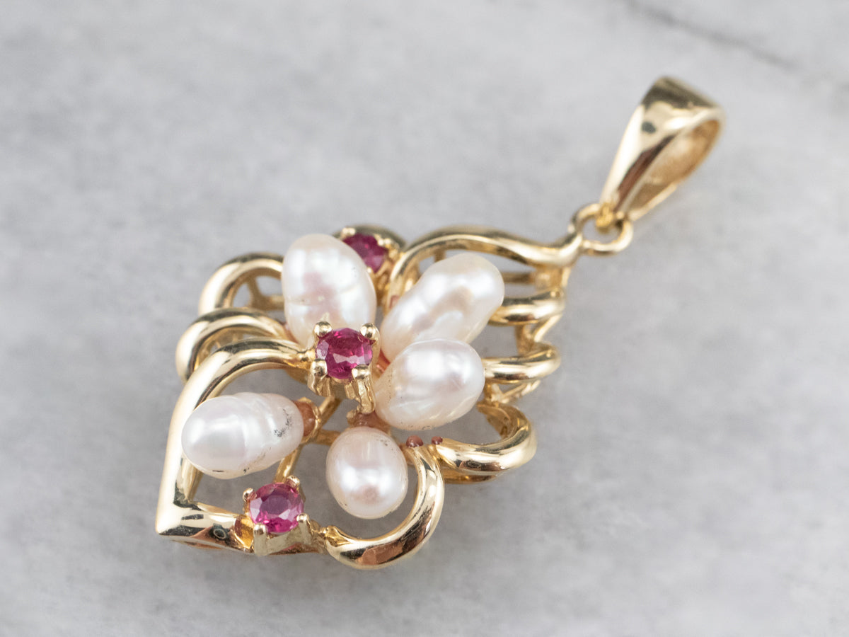 Vintage Pearl and Ruby Pendant