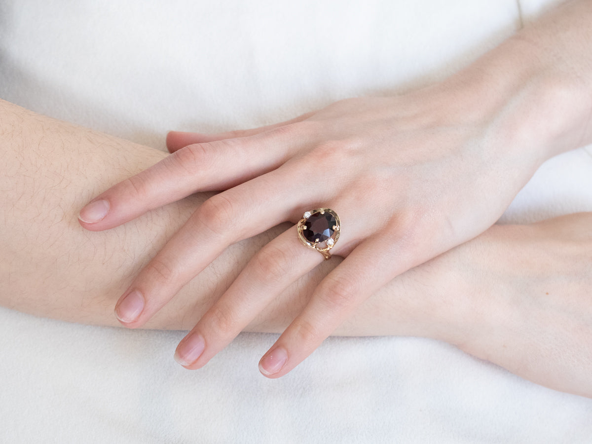 Gold Garnet and Diamond Cocktail Ring