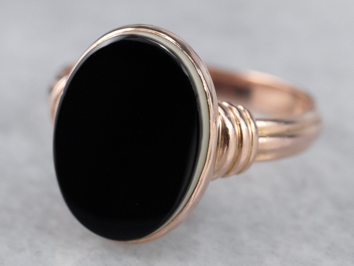 Black Onyx and Rose Gold Ring