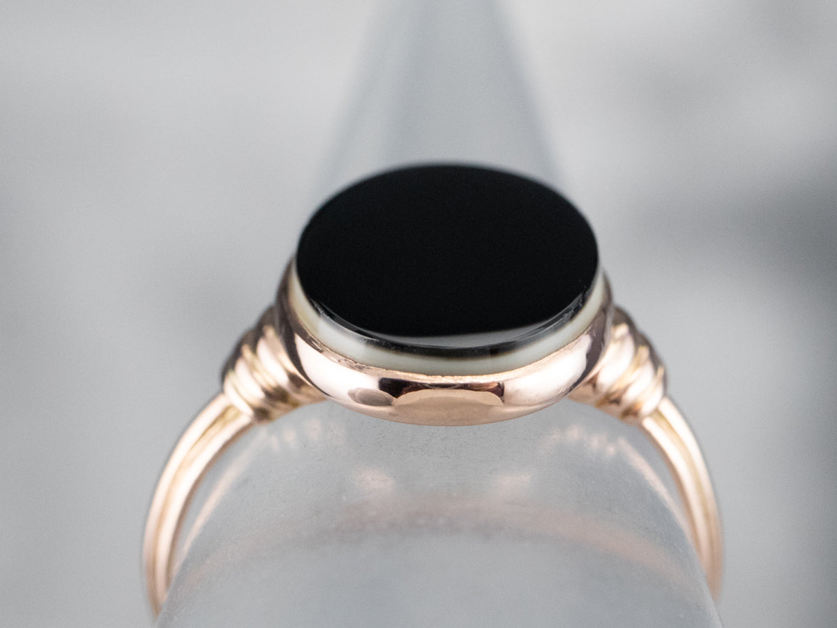 Black Onyx and Rose Gold Ring