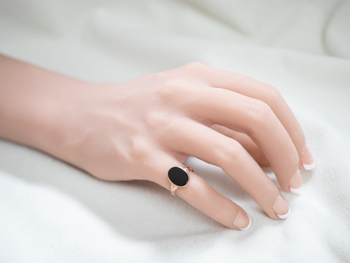 Black Onyx and Rose Gold Ring