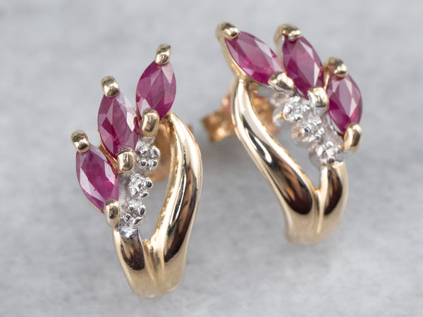 Marquise Ruby and Diamond Stud Earrings