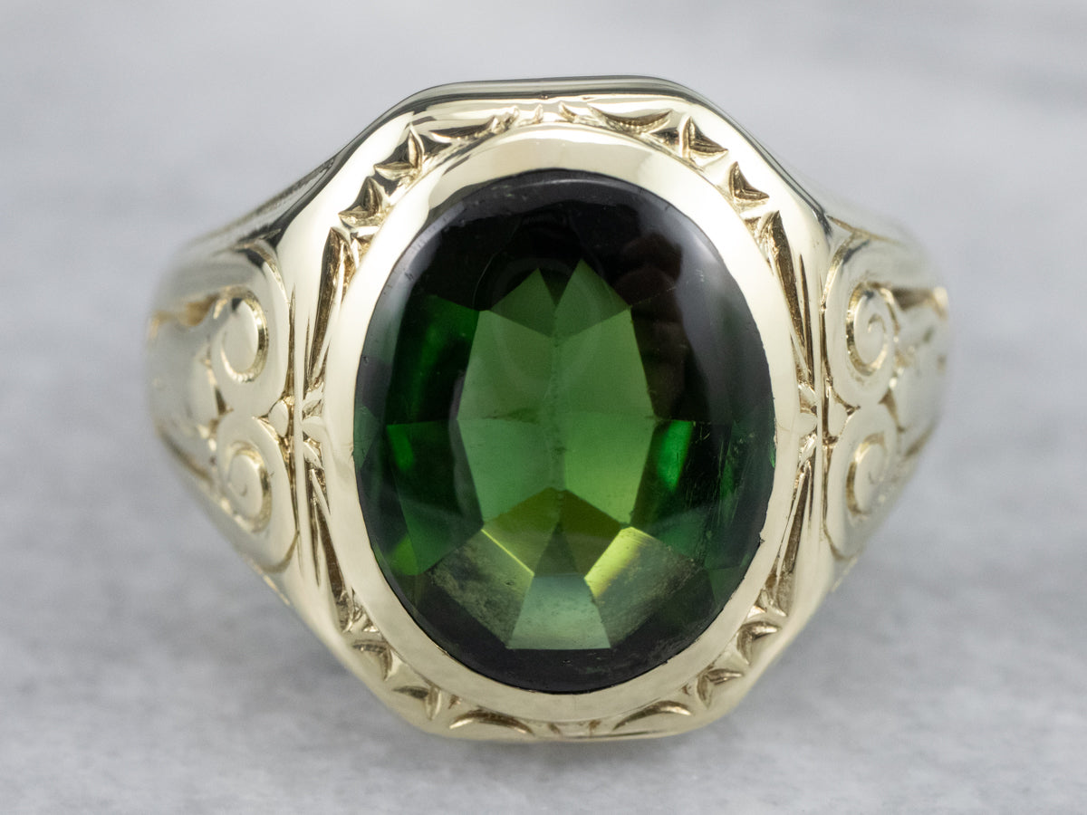 Antique Green Gold Tourmaline Statement Ring