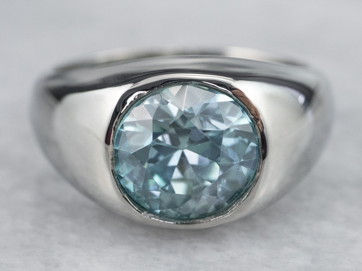 Unisex Bezel Set Blue Zircon Ring