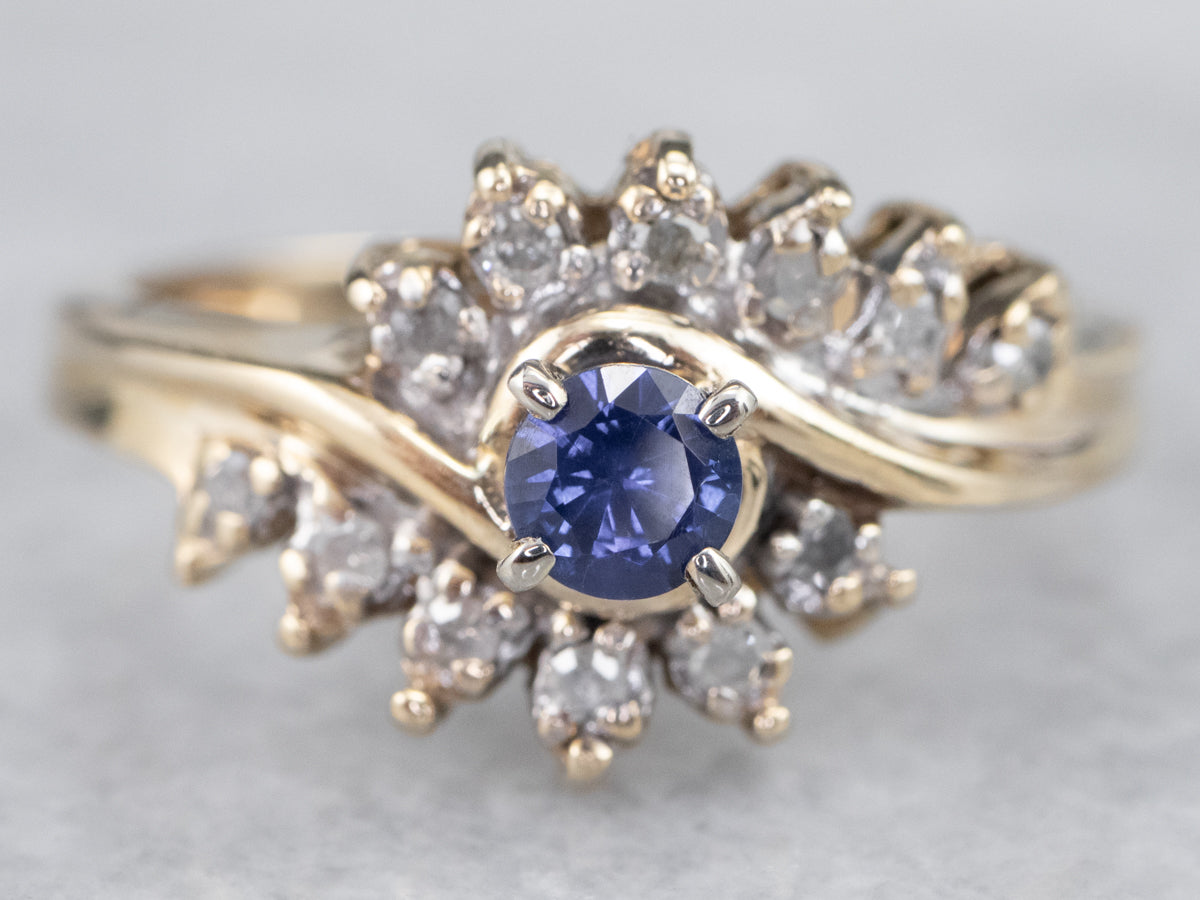 Gold Sapphire and Diamond Bypass Ring