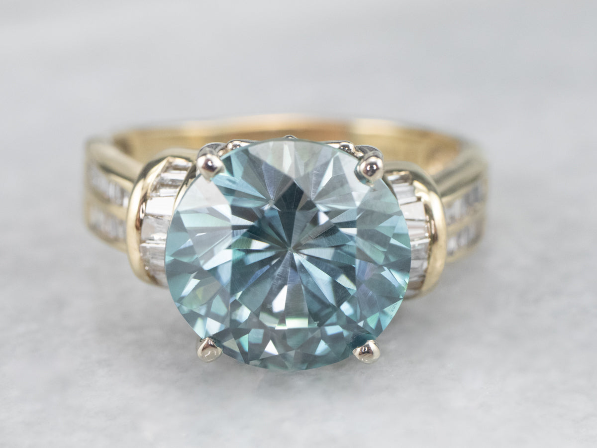 Bold Blue Zircon and Diamond Statement Ring