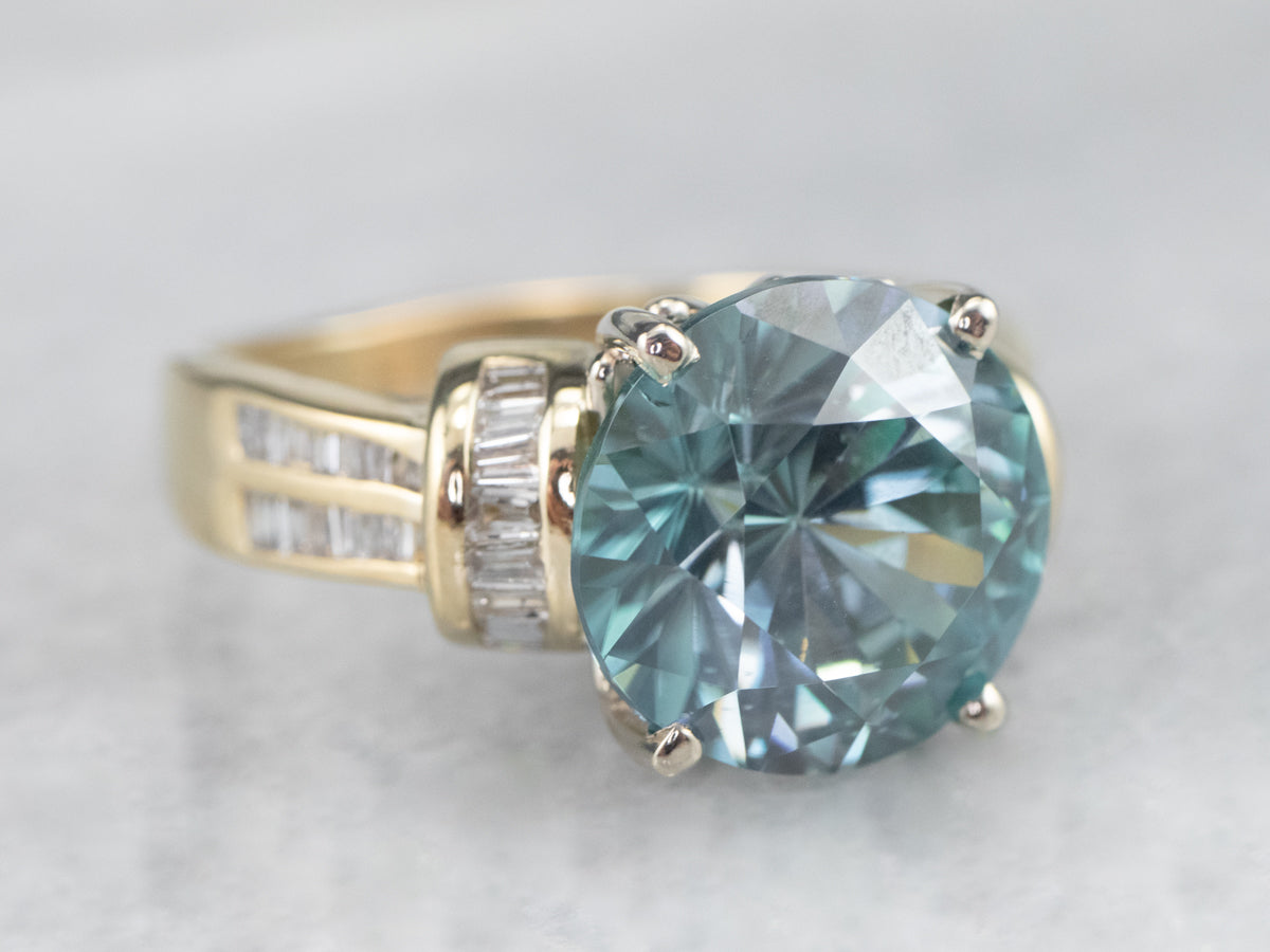 Bold Blue Zircon and Diamond Statement Ring