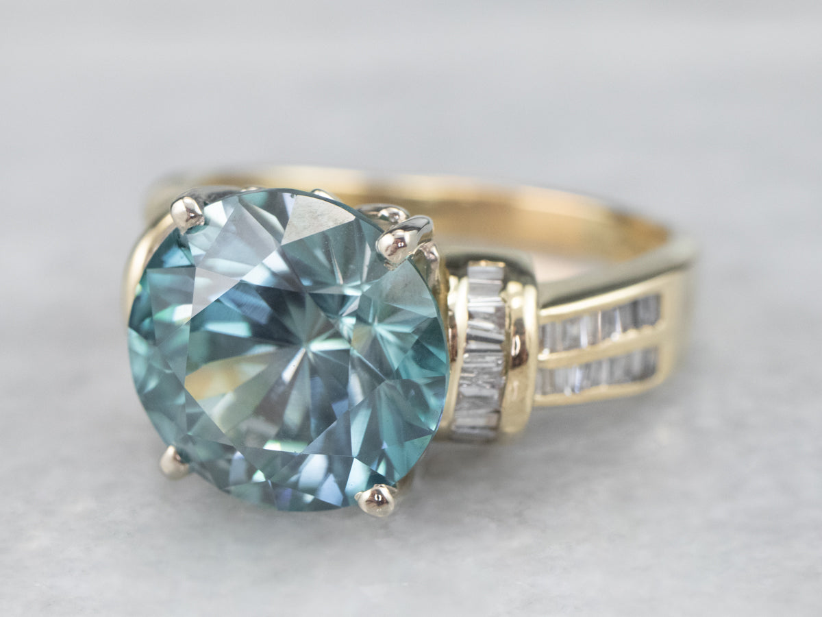 Bold Blue Zircon and Diamond Statement Ring