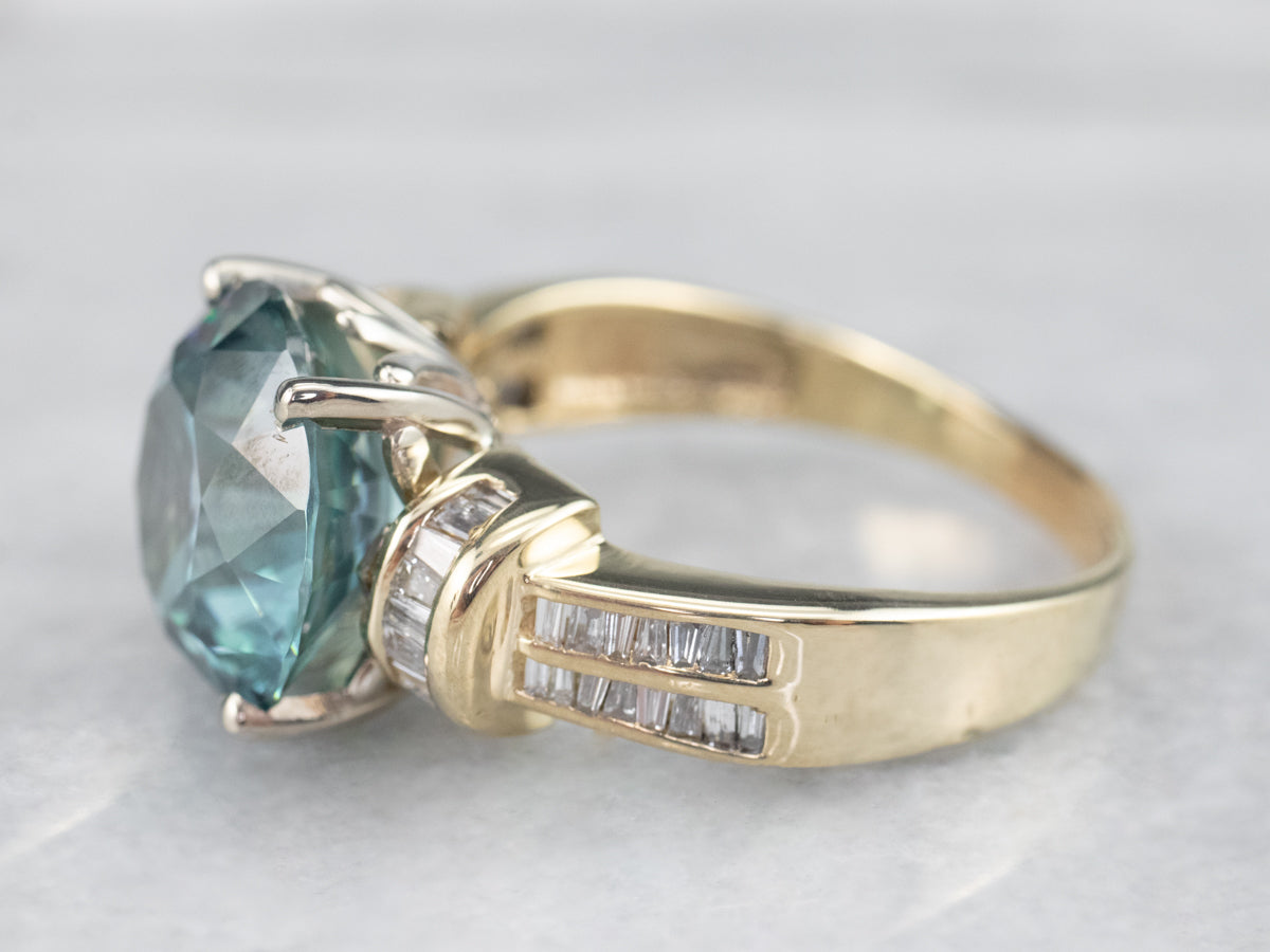 Bold Blue Zircon and Diamond Statement Ring