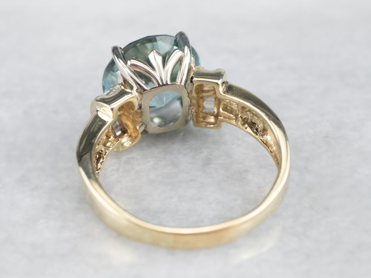 Bold Blue Zircon and Diamond Statement Ring