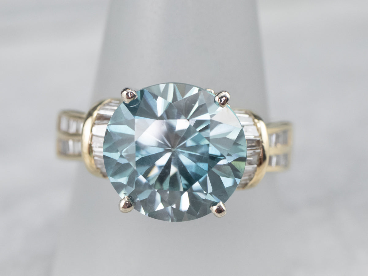 Bold Blue Zircon and Diamond Statement Ring