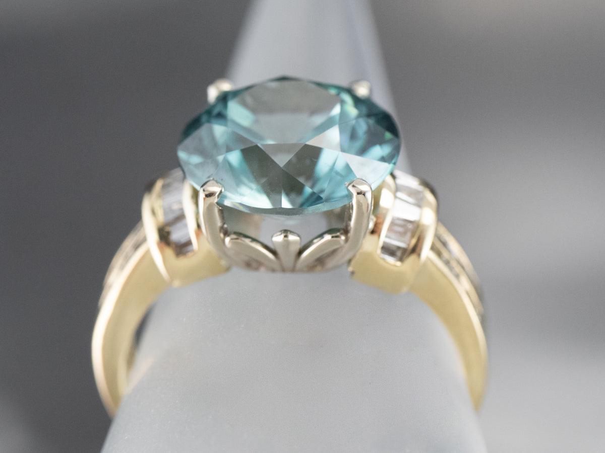 Bold Blue Zircon and Diamond Statement Ring