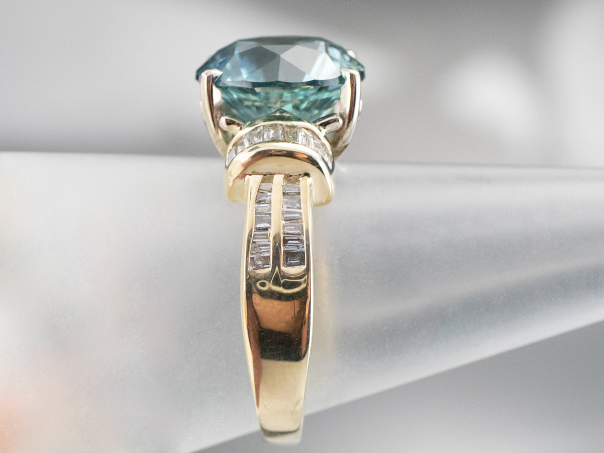 Bold Blue Zircon and Diamond Statement Ring