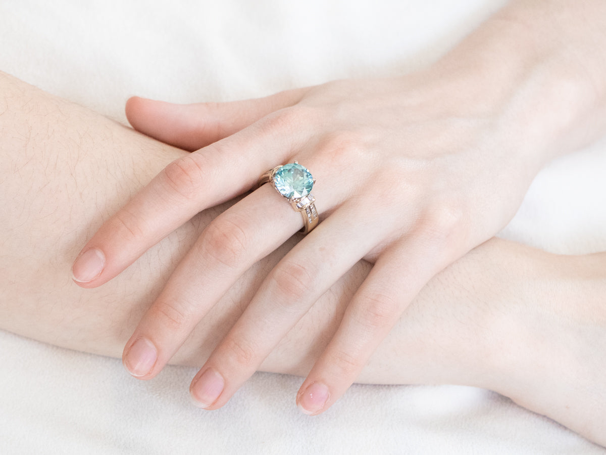 Bold Blue Zircon and Diamond Statement Ring