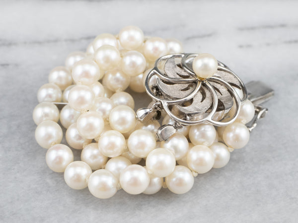 Freshwater Pearl Bracelet / TRIPLE STRAND FRESHWATER pearl bracelet/ Swarovski bridges,/vermeil triple strand rose clasp/ Wedding high quality Jewellery