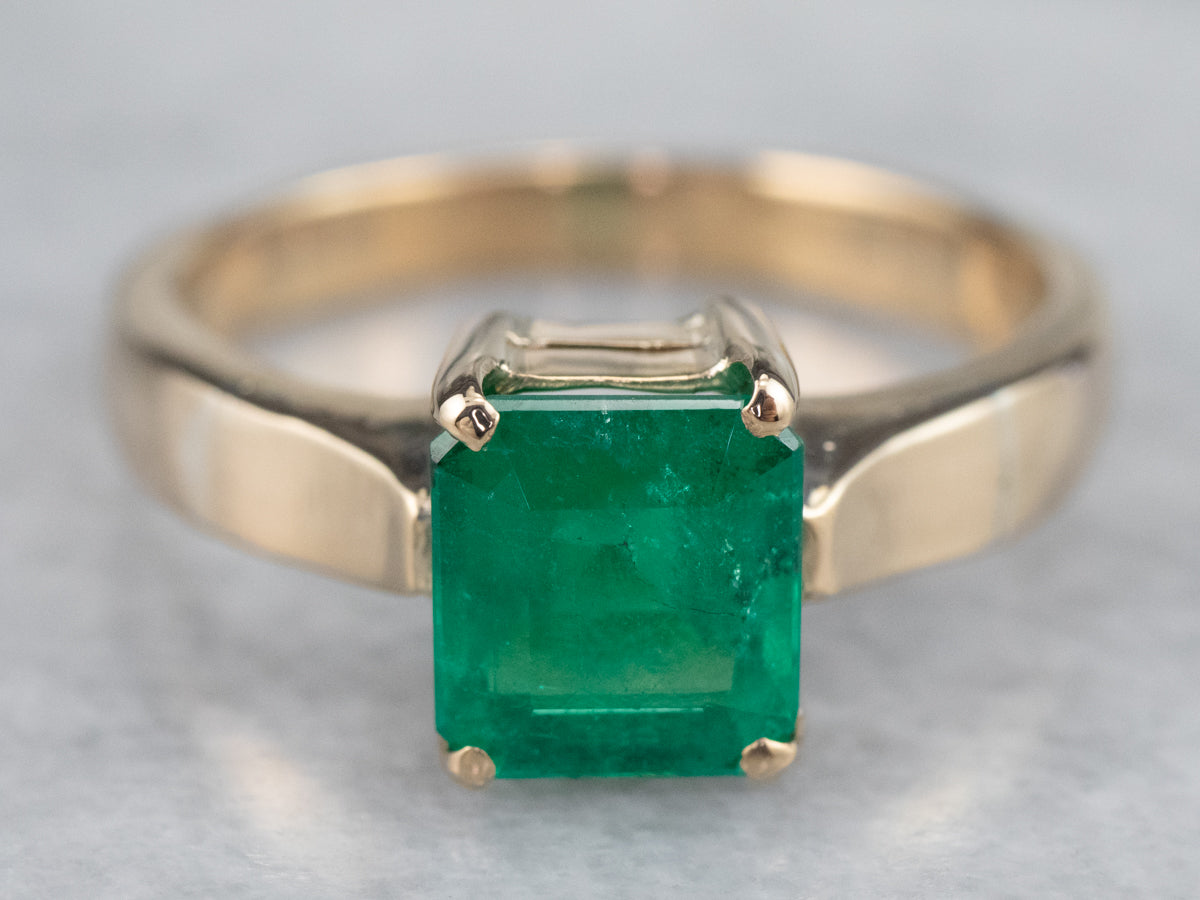 18K Gold Emerald Solitaire Engagement Ring