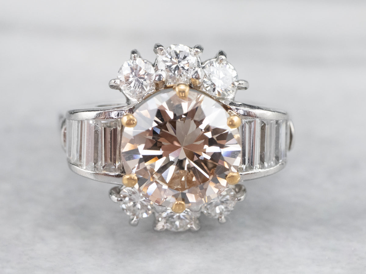 Stunning Platinum and Gold Rose Diamond Engagement Ring