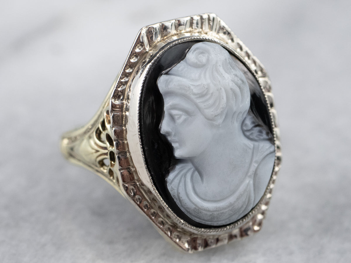 Art Deco Black Onyx Cameo Ring