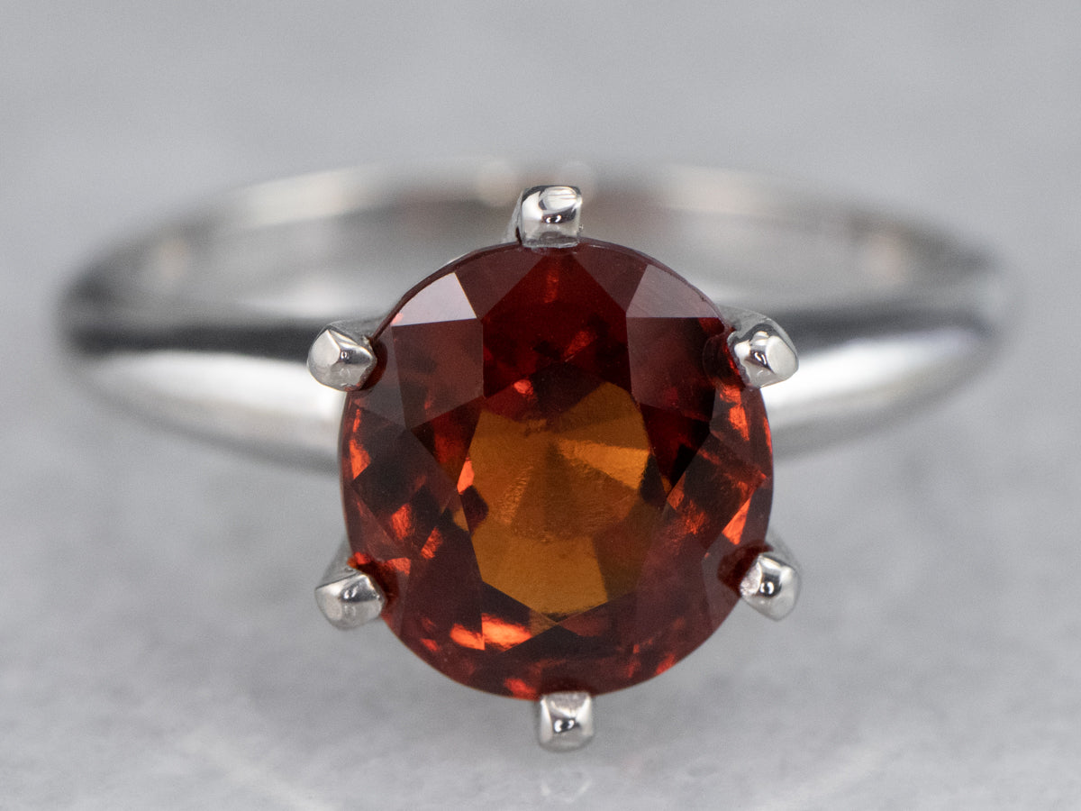 Hessonite Garnet Solitaire Ring in White Gold