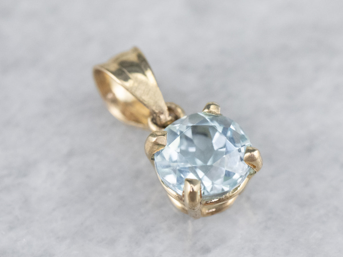 Yellow Gold Aquamarine Solitaire Pendant