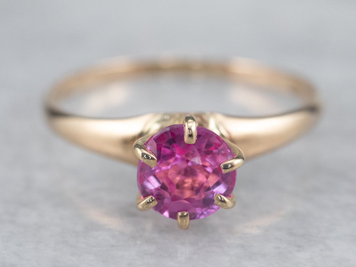 Pink Sapphire Solitaire Ring in Yellow Gold