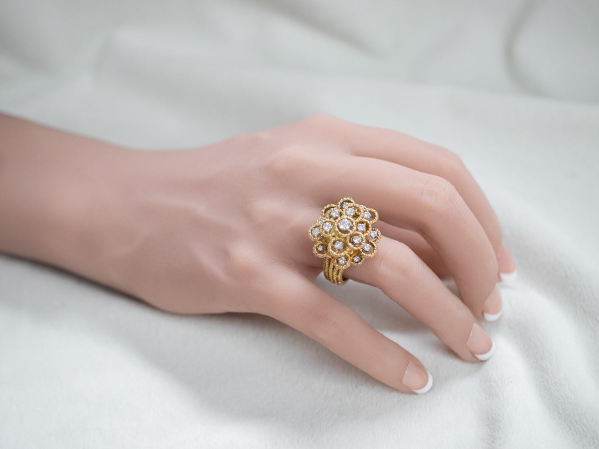 Bold Diamond Gold Cluster Ring