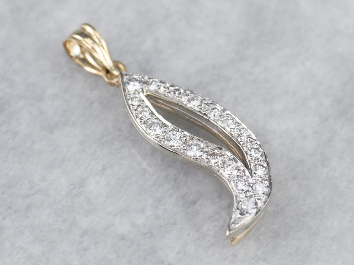 Two Tone Gold Modernist Diamond Pendant