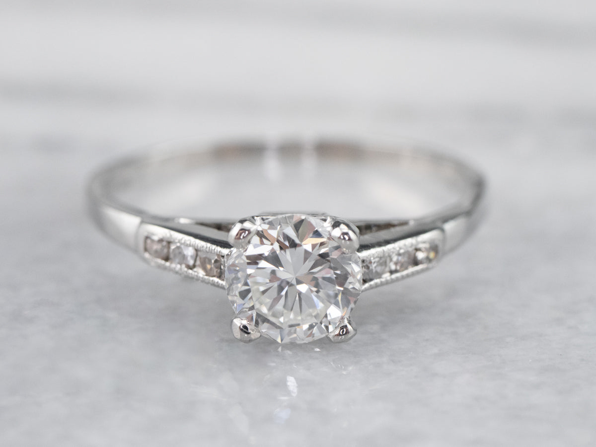 Platinum Retro Round Brilliant Diamond Engagement Ring