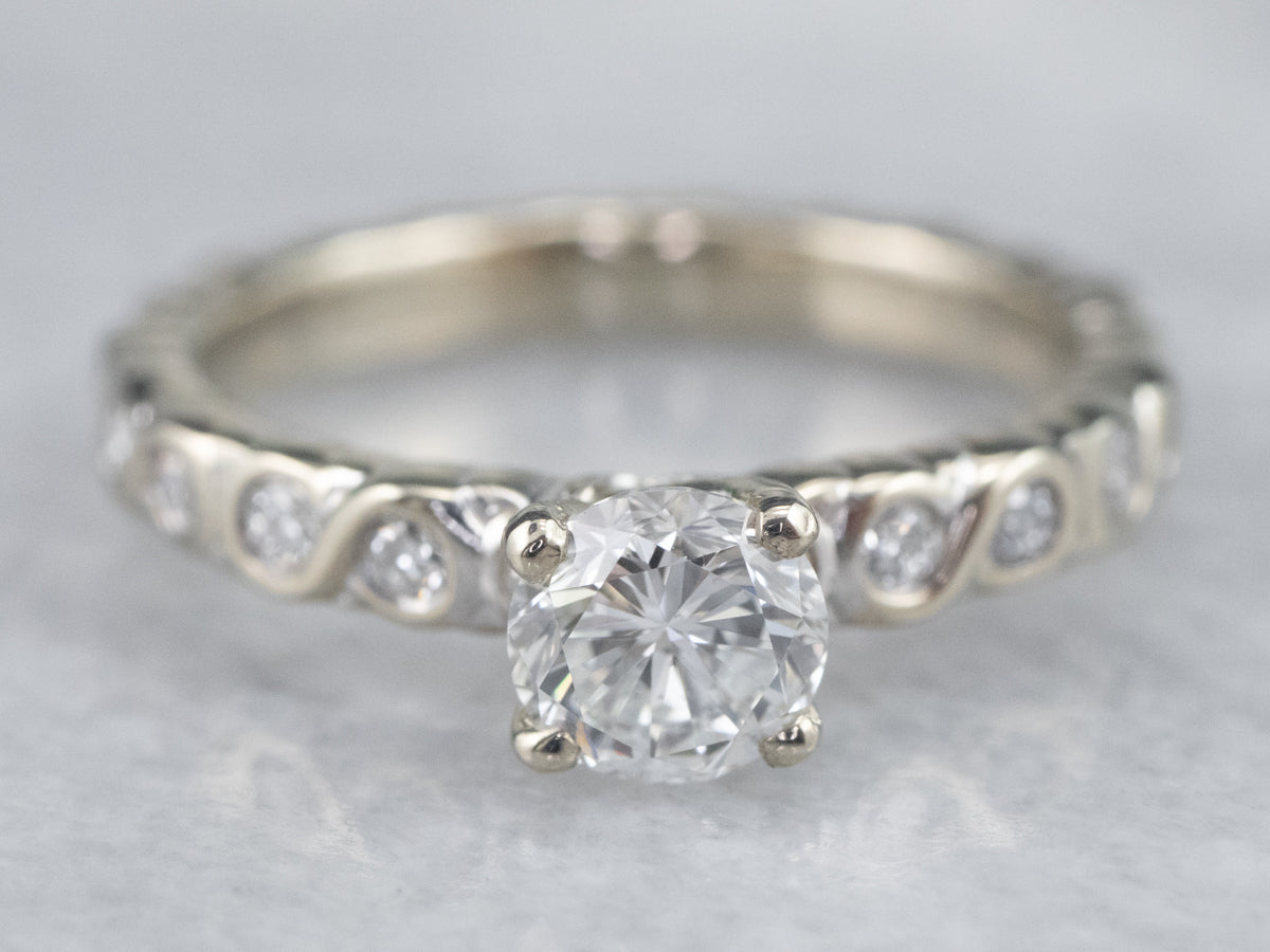 Scrolling Diamond Engagement Ring