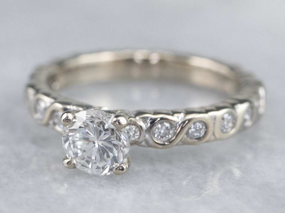 Scrolling Diamond Engagement Ring