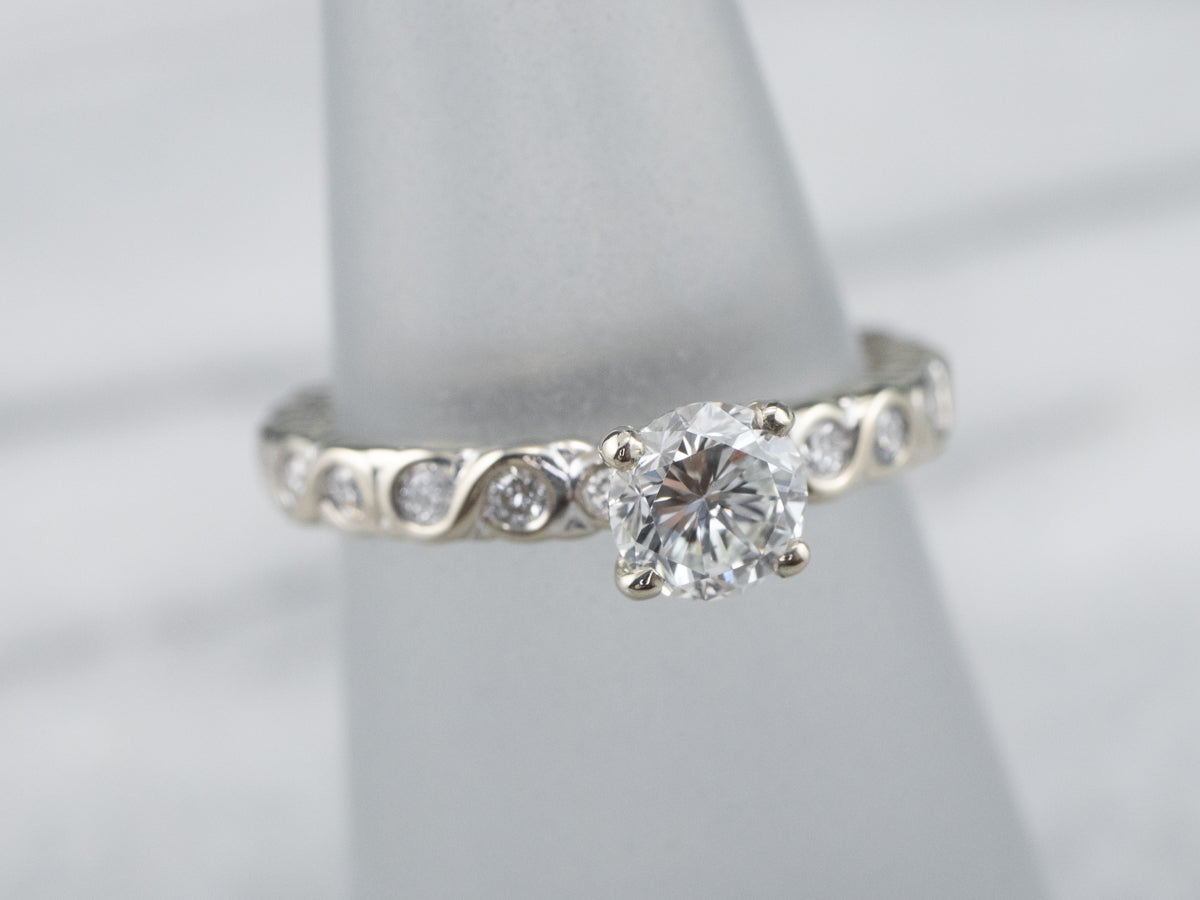 Scrolling Diamond Engagement Ring