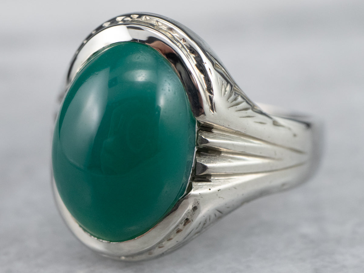 10K White Gold Green Onyx Ring