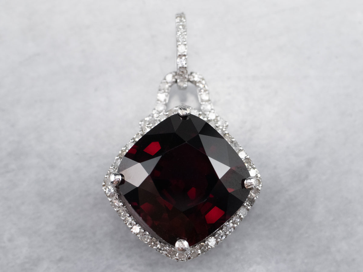 Garnet Diamond Halo White Gold Pendant