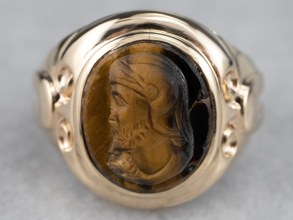 Men&#39;s Victorian Tiger&#39;s Eye Cameo Ring