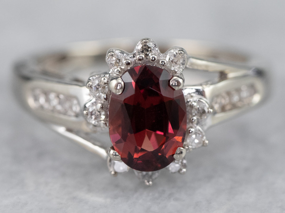 Rhodolite Garnet and Diamond Halo Ring